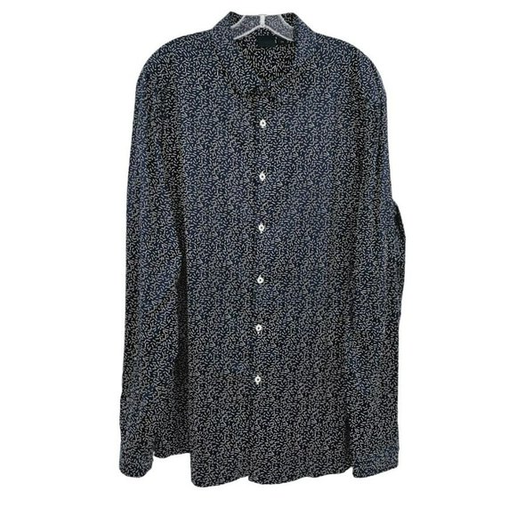 ASOS Button Front Shirt 2XL Blue White Confetti Print Cotton Blend Long Sleeve - Picture 10 of 10